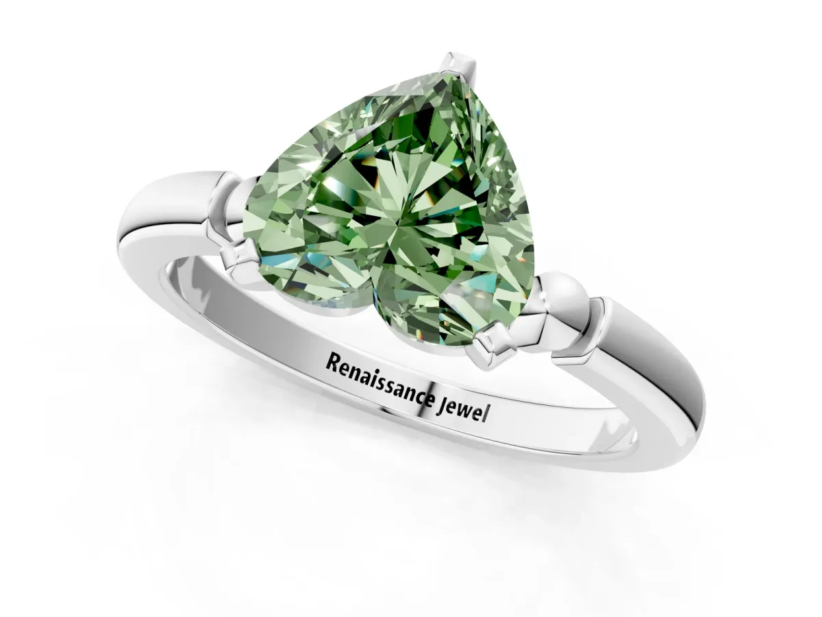 Fancy Green Heart Cut Solitaire Beaded Band with Four-Prong Setting Platinum