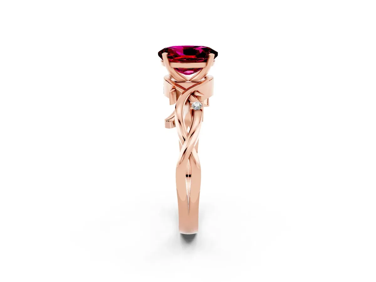 Oval Cut Garnet Solitaire Ring with Twisted Band and Prong Setting Rose gold