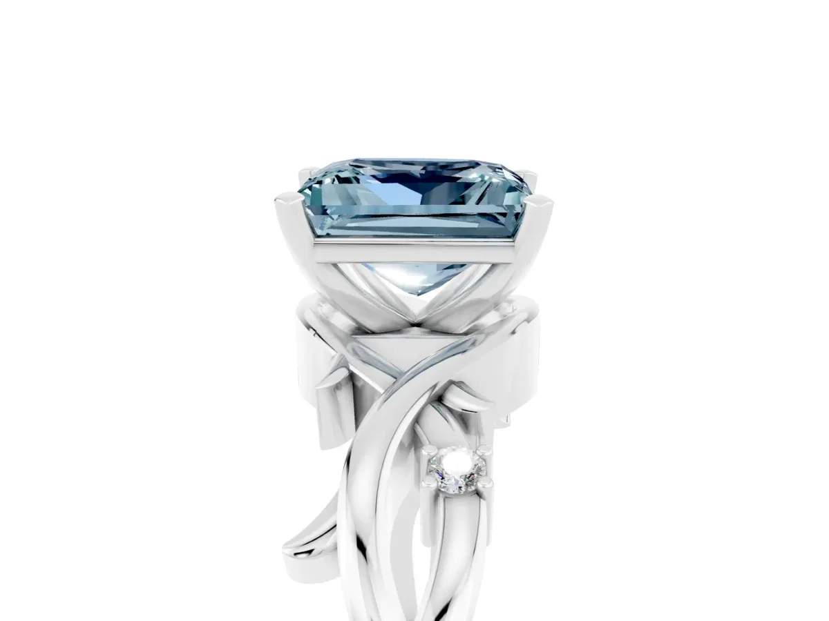 Princess Cut Aquamarine Solitaire Ring with Twisted Band and Prong Setting Silver