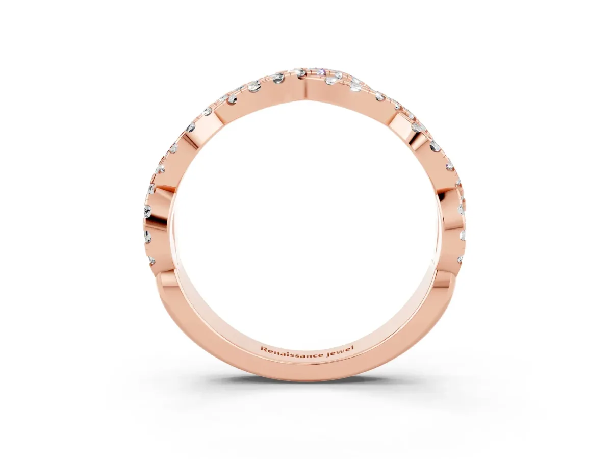 Round Moissanite Twisted Eternity Band with Pavé and Shared Prong Setting Rose gold