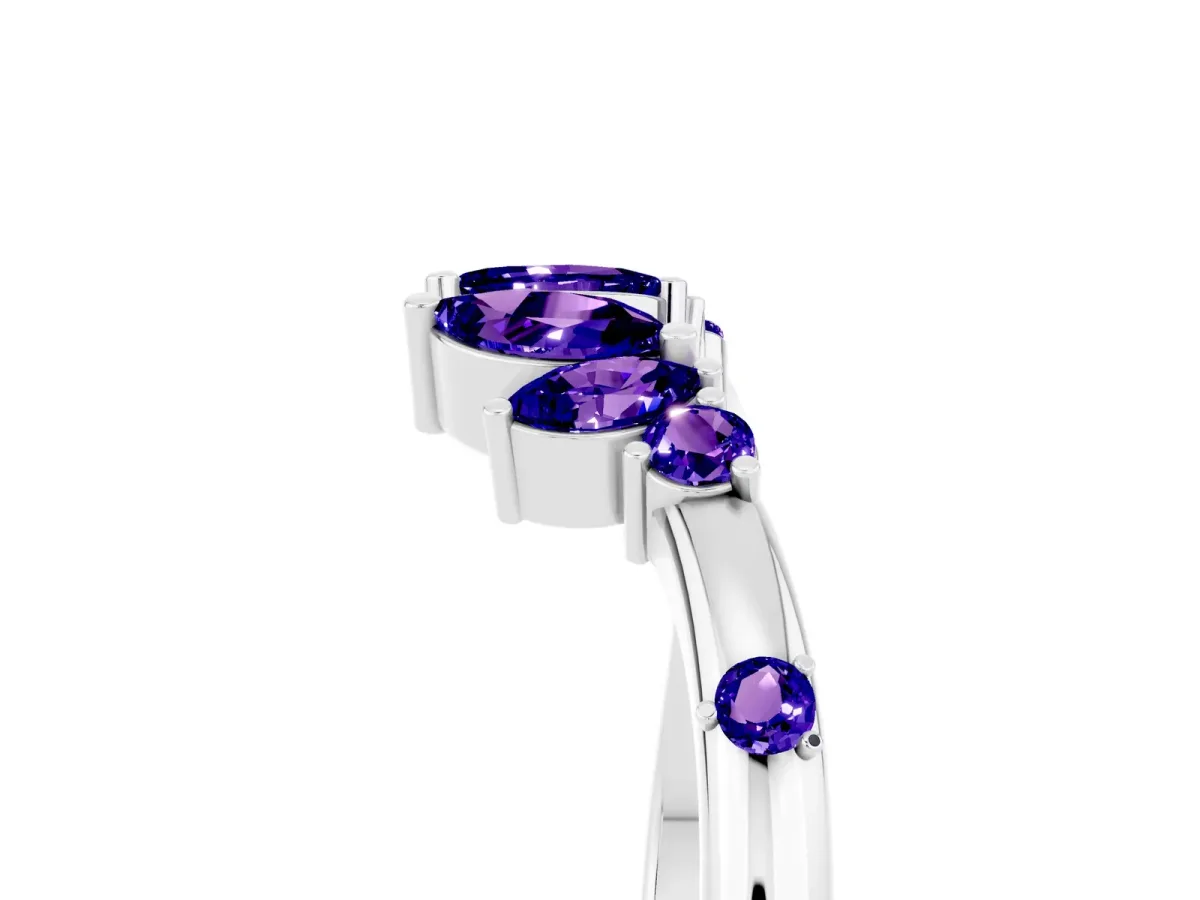 Open Marquise Cluster Tanzanite Band with Prong Setting White gold
