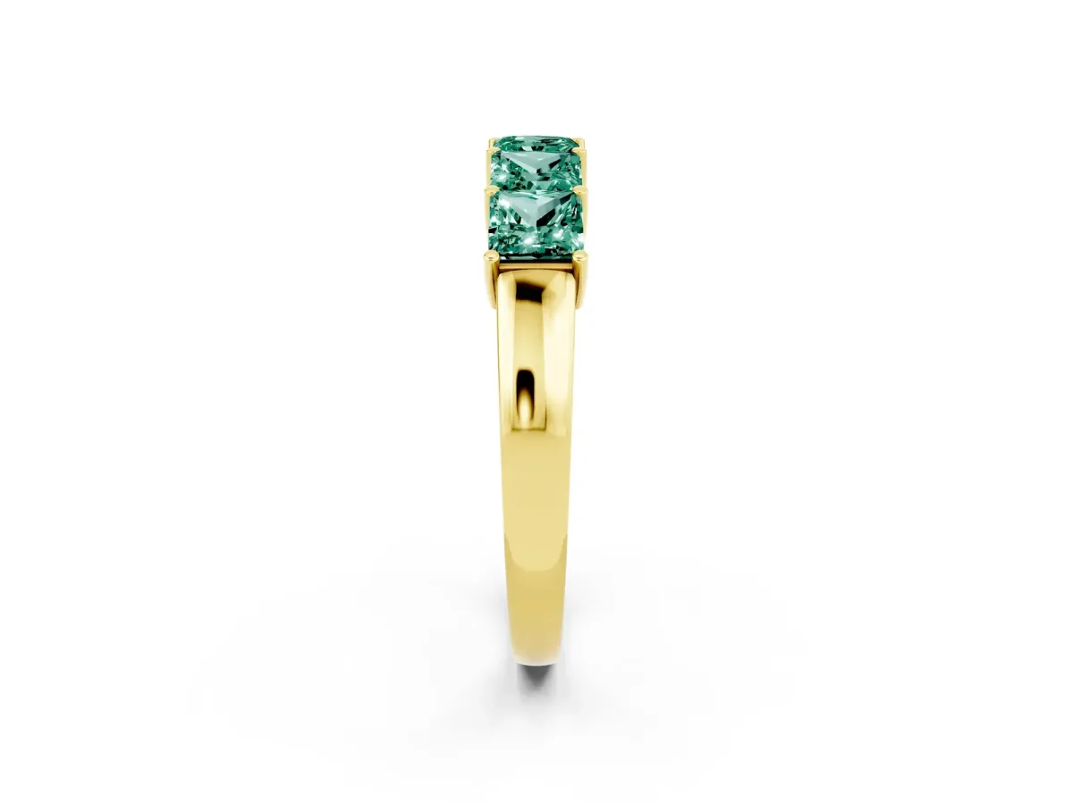 Princess Cut Five-Stone Green Sapphire Band with Prong Setting Yellow gold