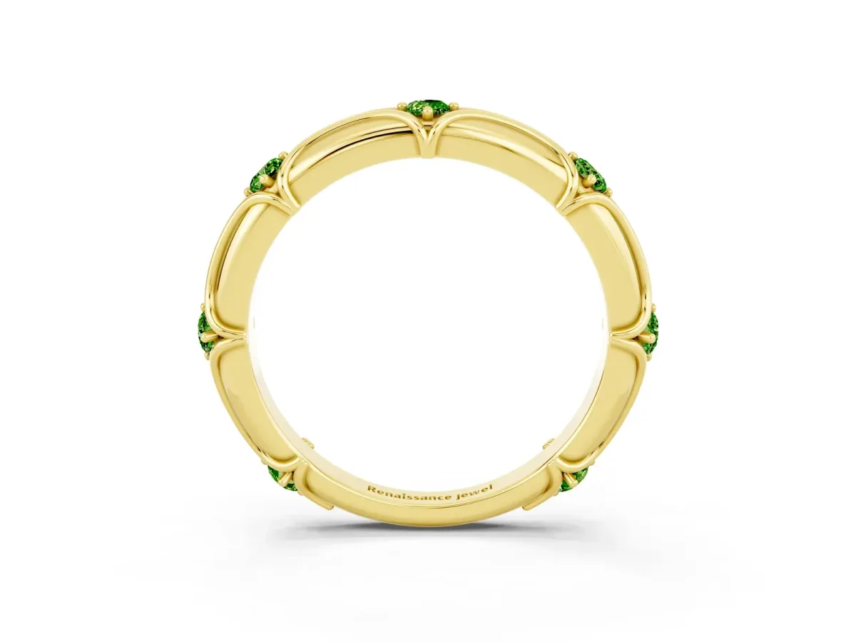 Round Peridot Prong Set Milgrain Eternity Band Yellow gold
