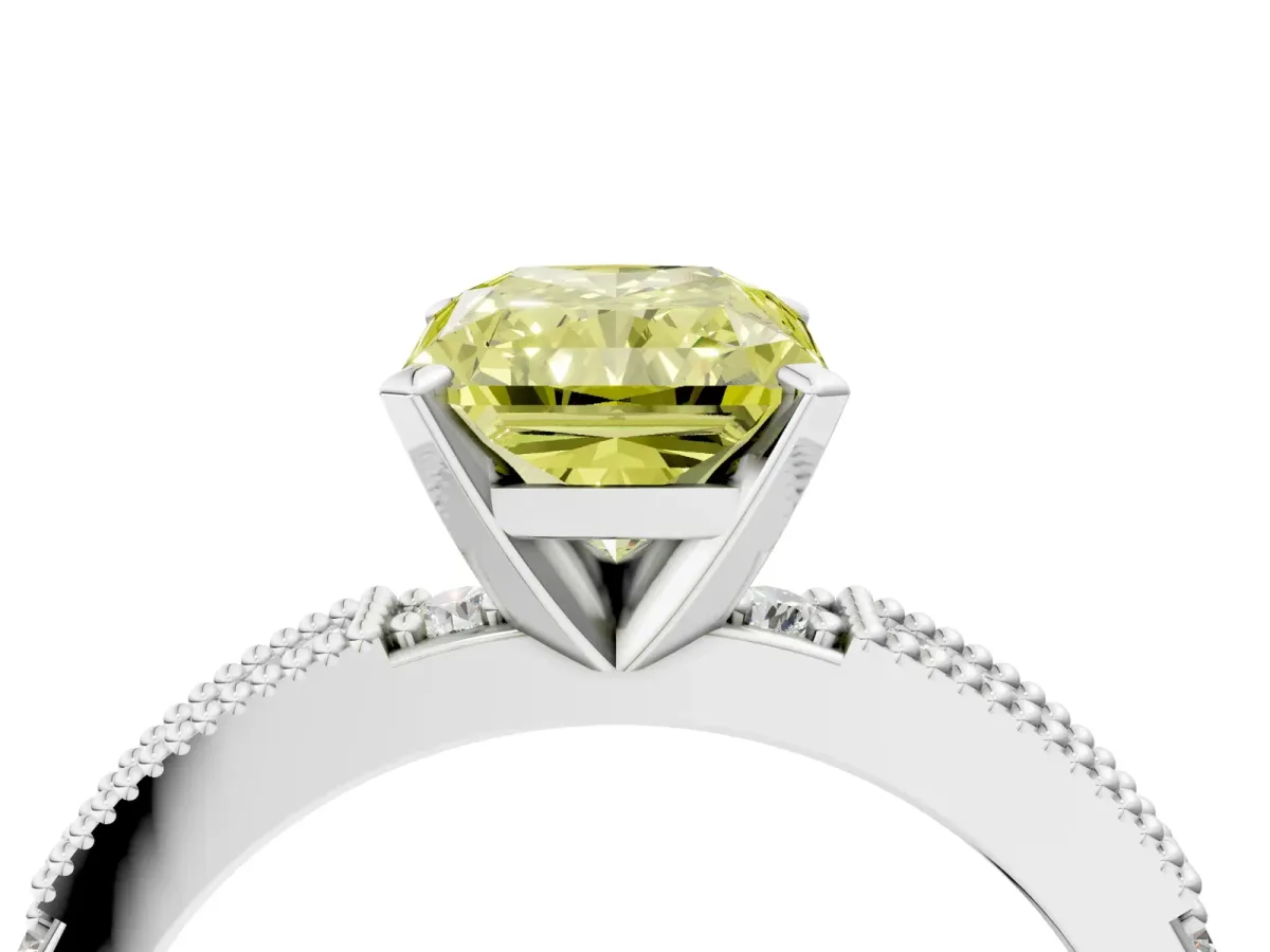 Fancy Yellow Radiant Cut Solitaire with Pavé Band and Four-Prong Setting Silver