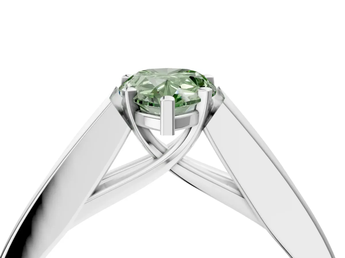 Fancy Green Pear Cut Cut Channel Set Solitaire Ring with Four-Prong Setting White gold