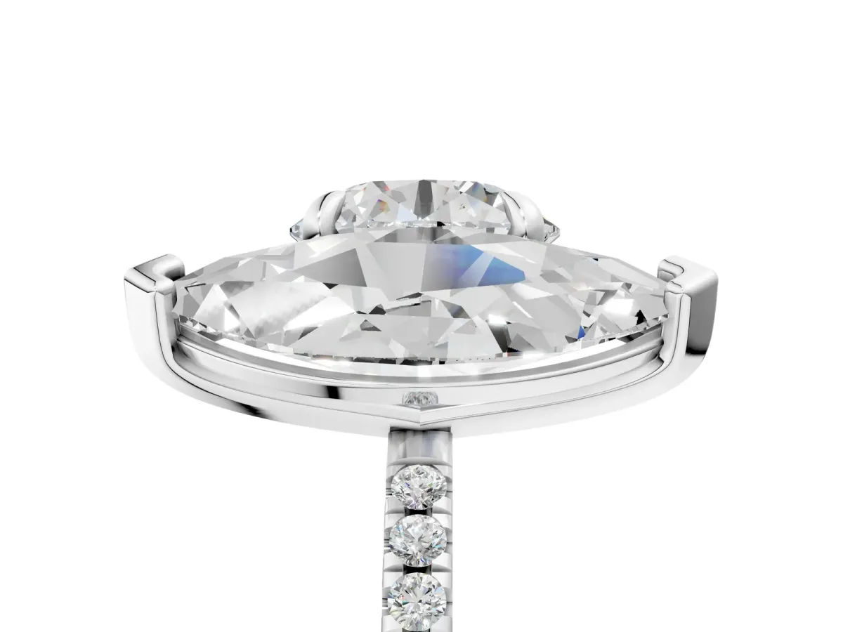 Round and Marquise Toi Moi Ring with Prong Setting and Micro Pave Band Silver