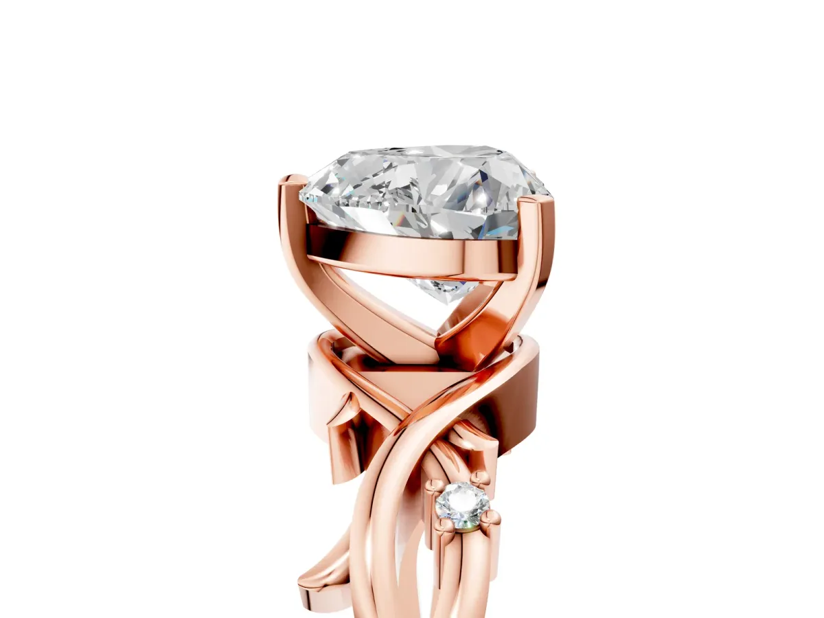 Heart Cut Diamond Solitaire Ring with Twisted Band and Prong Setting Rose gold
