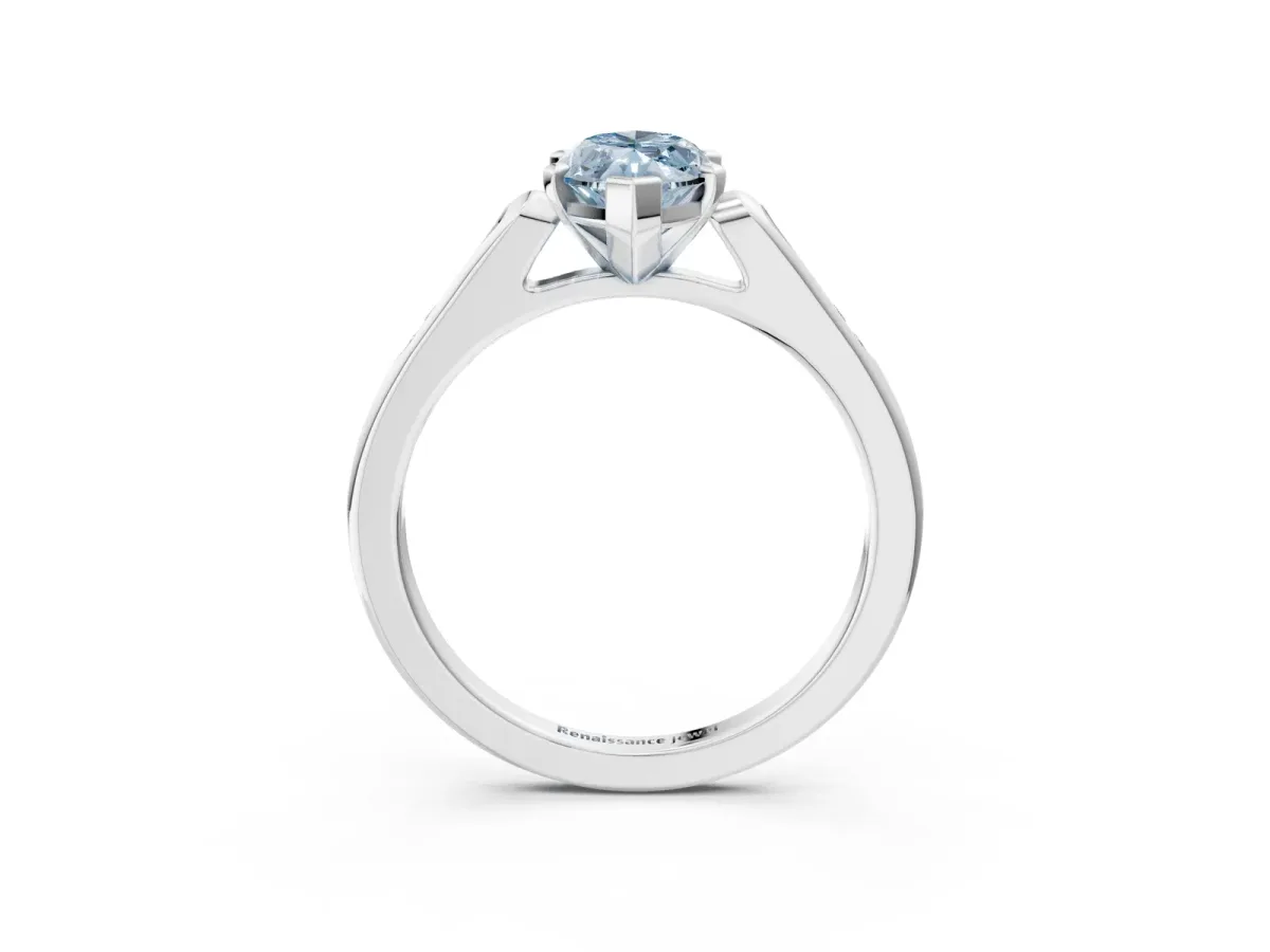 Fancy Blue Marquise Cut Diamond Solitaire Ring with Channel Set Round Band and Prong Setting Silver