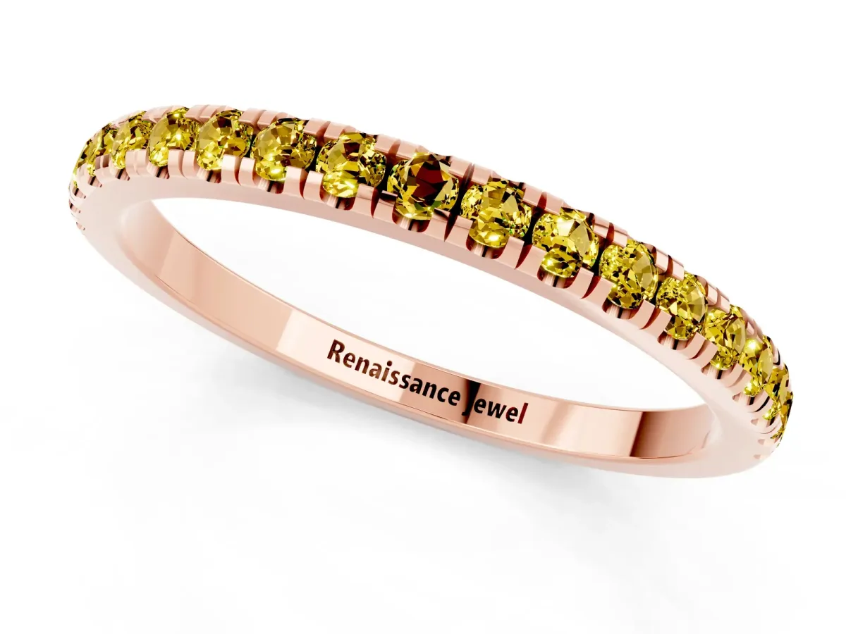 Pavé Round Yellow Sapphire Half Eternity Band with Shared Prong Setting Rose gold