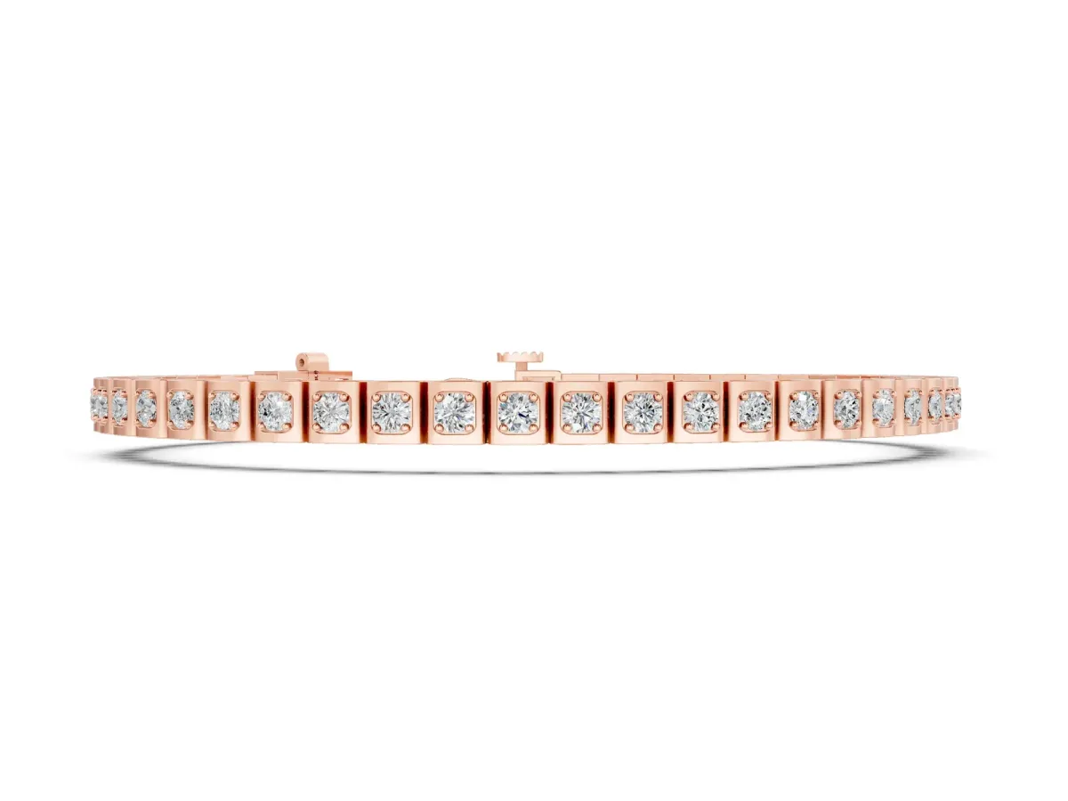Square Channel Set Round Diamond Tennis Bracelet Rose gold