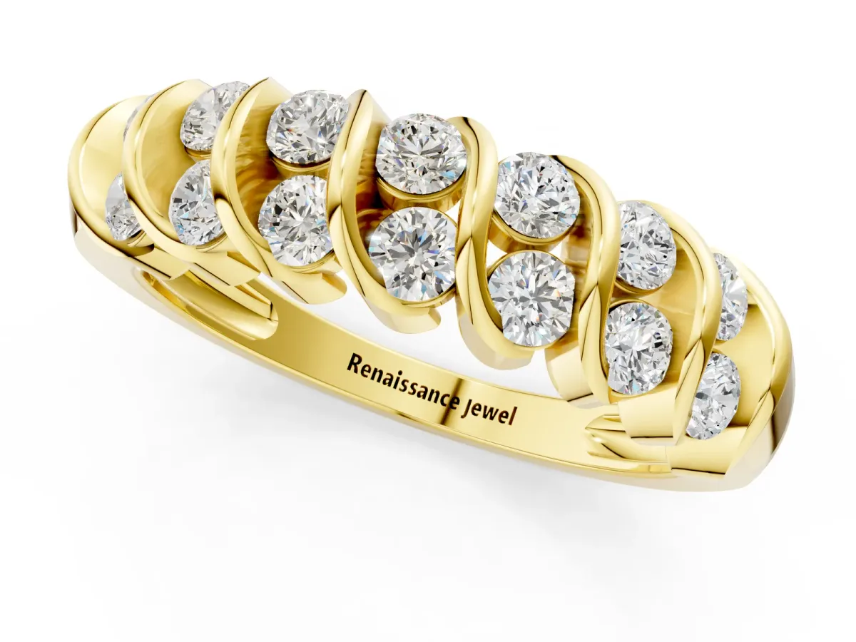 Channel Set Round Diamond Multi-Row Band Yellow gold