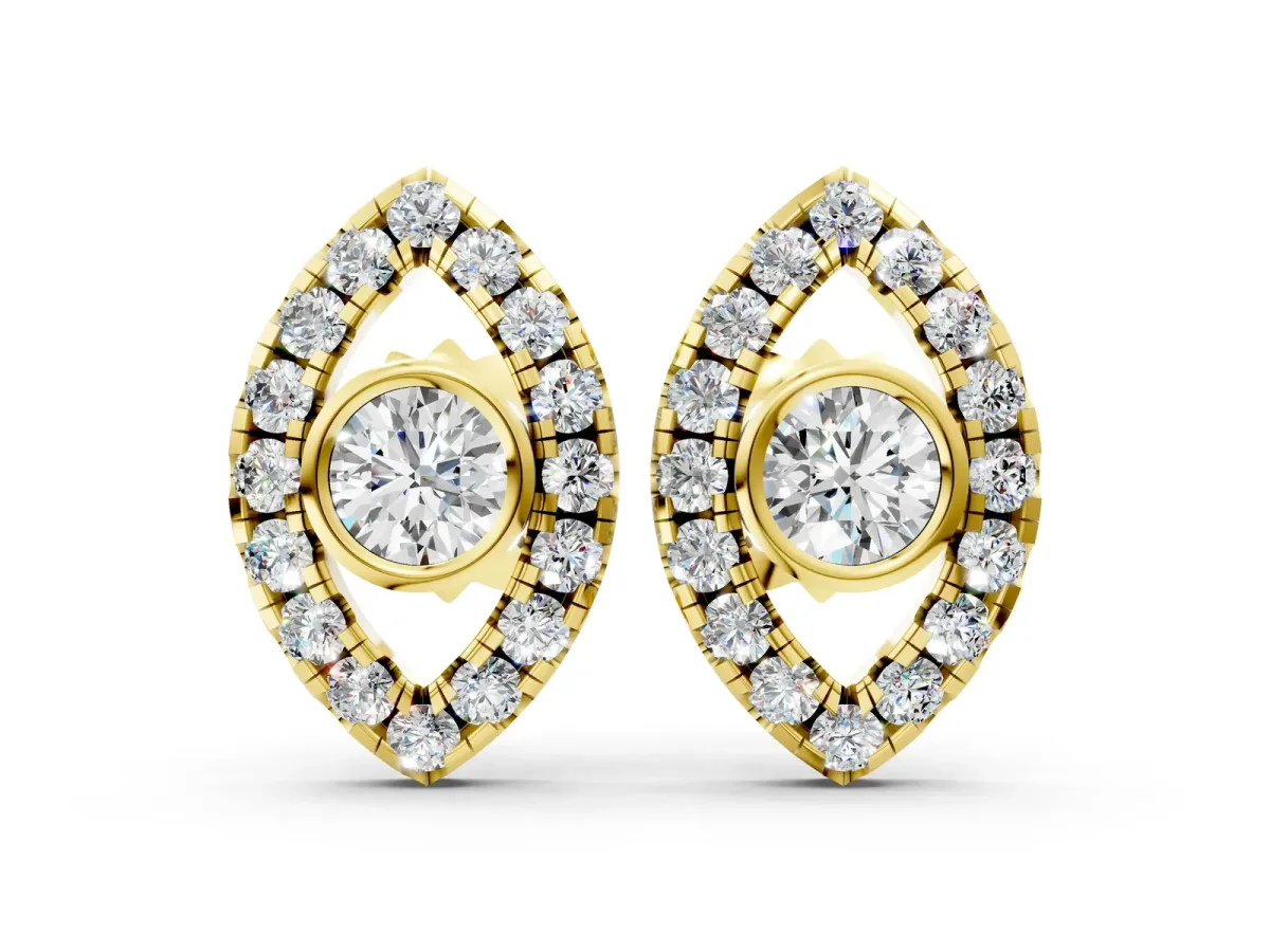 Round Diamond Evil Eye Stud Earrings Yellow gold