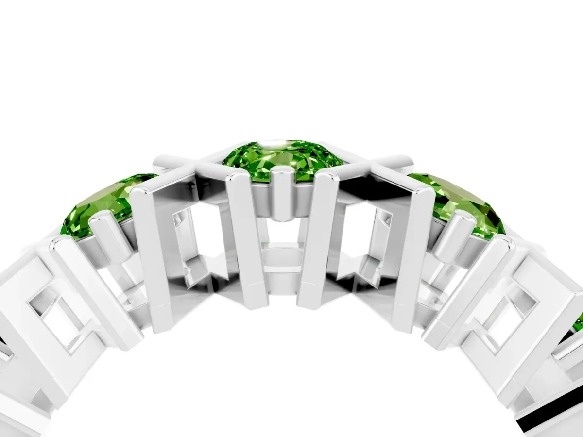 Round Peridot Channel Set Band with X-Prong Detail Silver