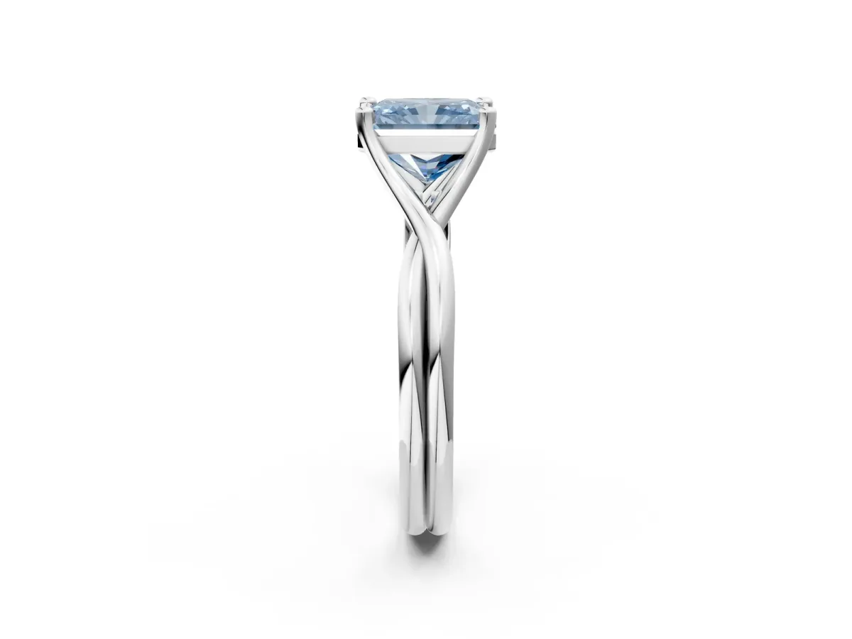 Fancy Blue Radiant Cut Diamond Solitaire Twist Band Prong Setting Ring Platinum