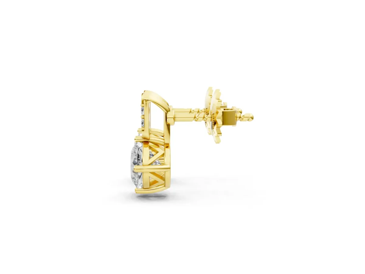 Sideways Cushion Diamond Drop Earrings with Diamond Accent Yellow gold