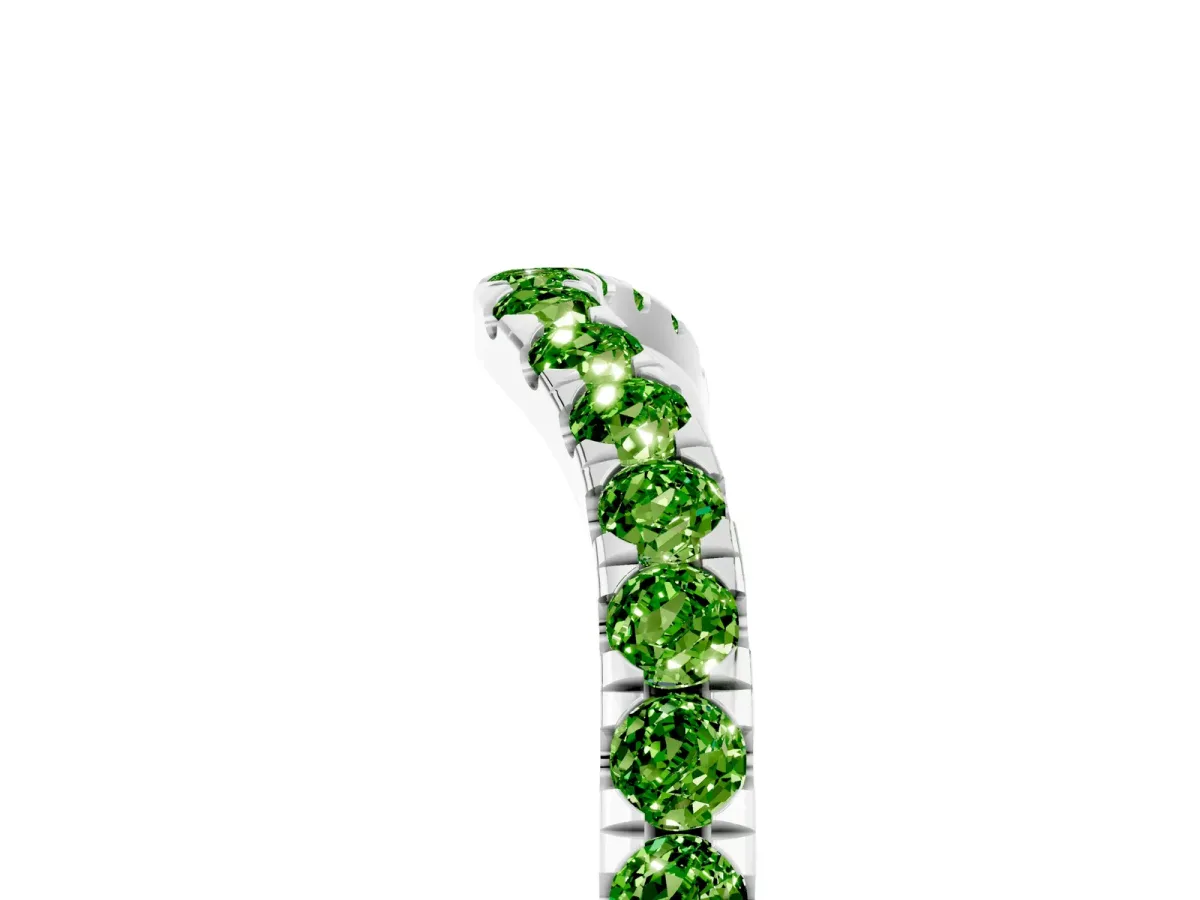 Curved Pavé Round Peridot Wedding Band with Shared Prong Setting White gold