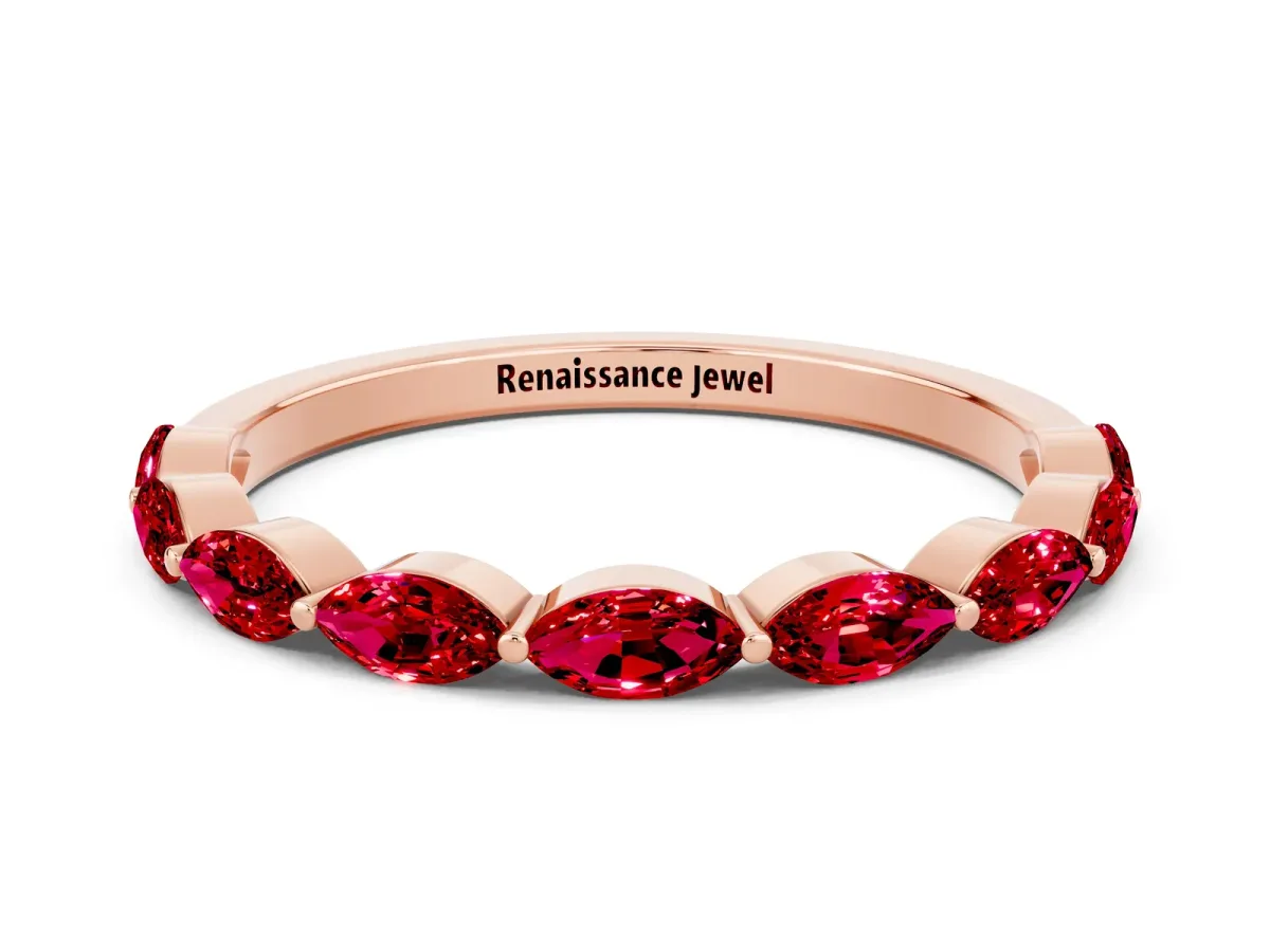 Marquise Ruby Half Eternity Band with Prong Setting Rose gold