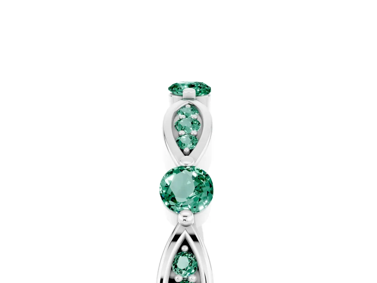 Marquise and Round Green Sapphire Milgrain Band with Bezel Setting Silver