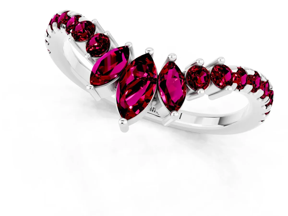 Chevron Marquise and Round Garnet Open Band with Prong Setting White gold