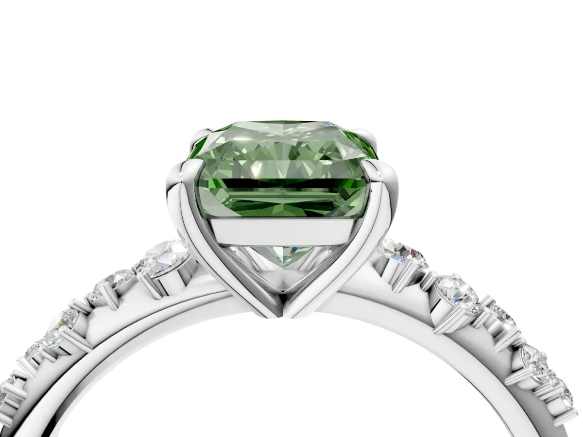 Fancy Green Radiant Cut Cut Diamond Vine Band with Four-Prong Setting Platinum