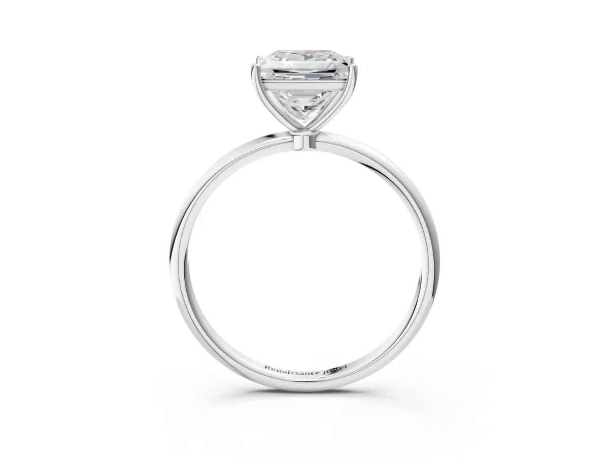 Princess Cut Cut Solitaire Engagement Ring with Thin Band and Four-Prong Setting Silver