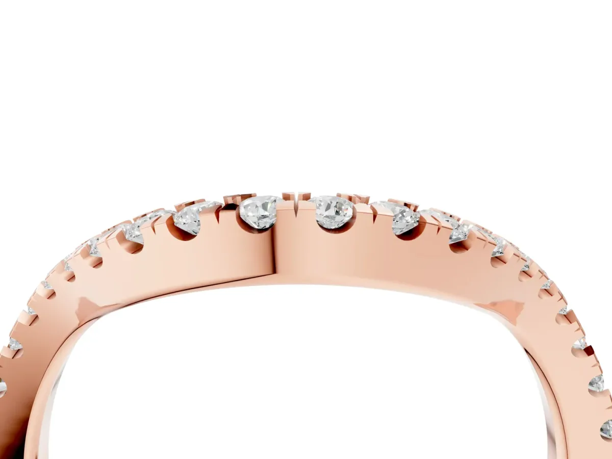 Curved Pavé Round Diamond Eternity Band with Shared Prong Setting Rose gold