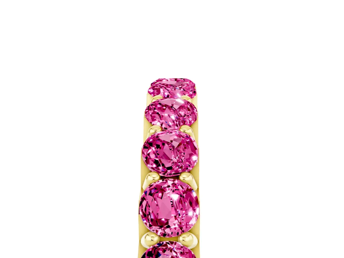 Round Pink Sapphire Half Eternity Band with Classic Prong Setting Yellow gold