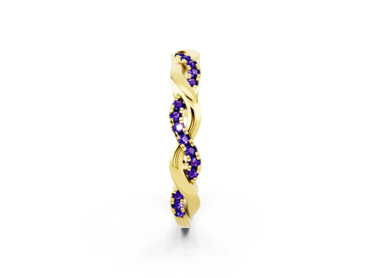 Round Tanzanite Twist Eternity Band with Pavé Setting Yellow gold
