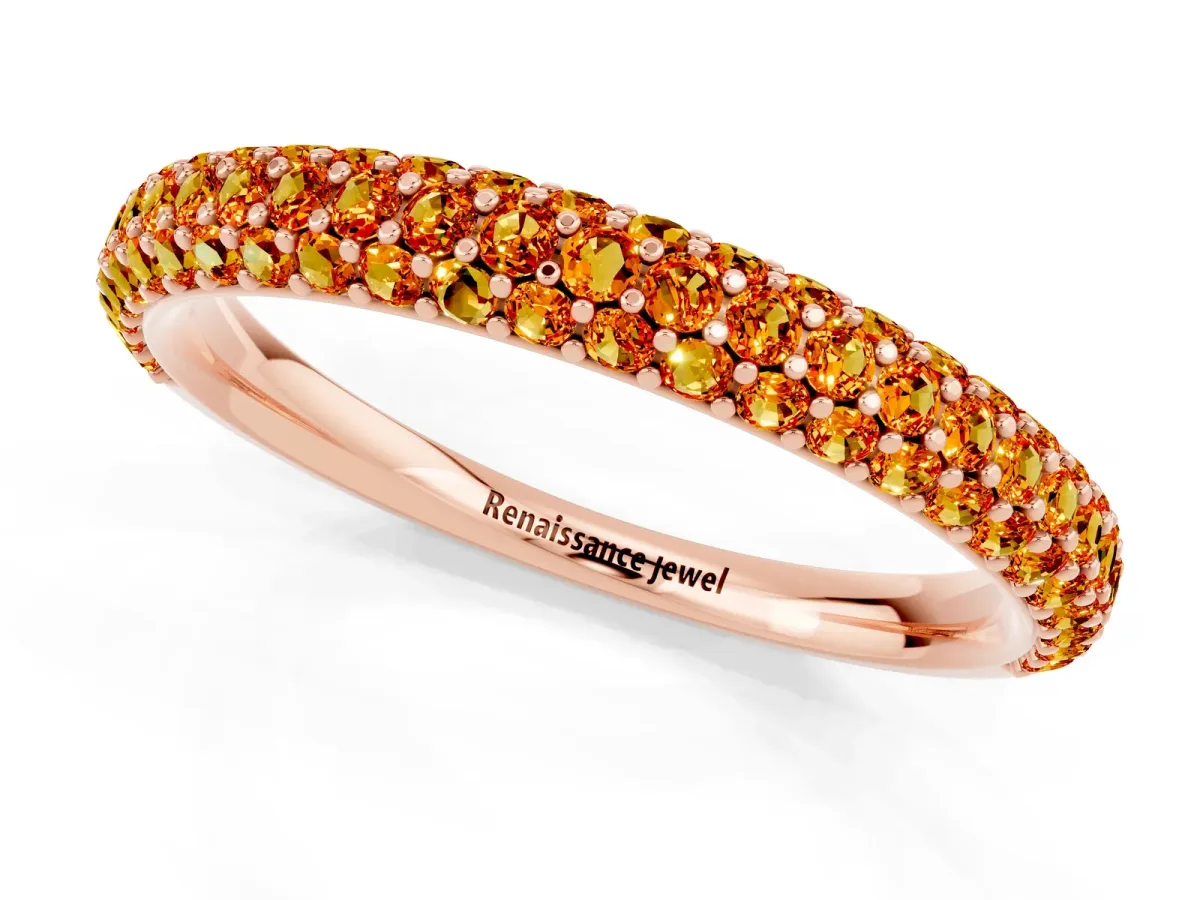 Round Citrine Pavé Eternity Band with Shared Prong Setting Rose gold