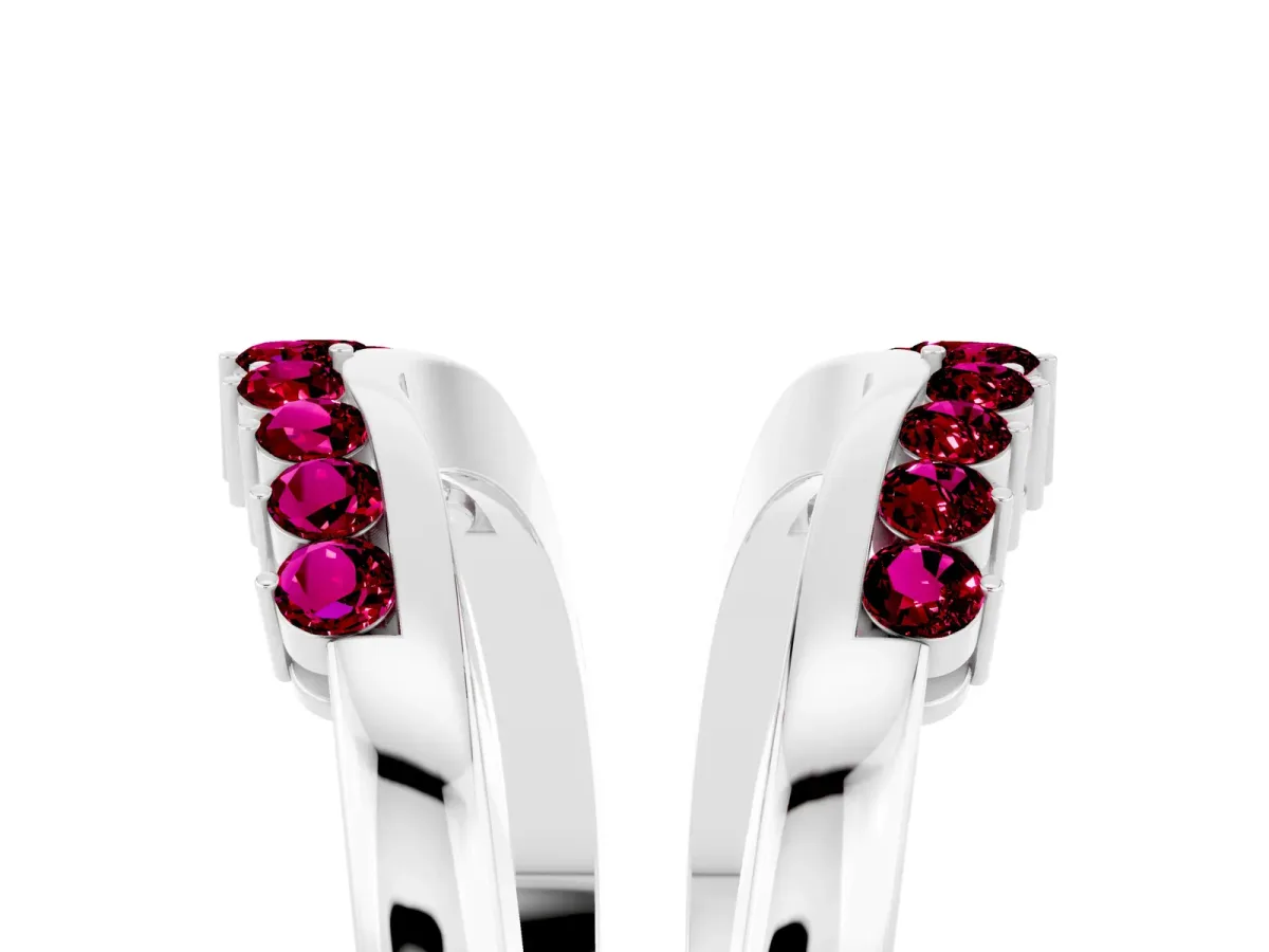 Round Garnet Chevron Contour Band with Prong Setting Silver