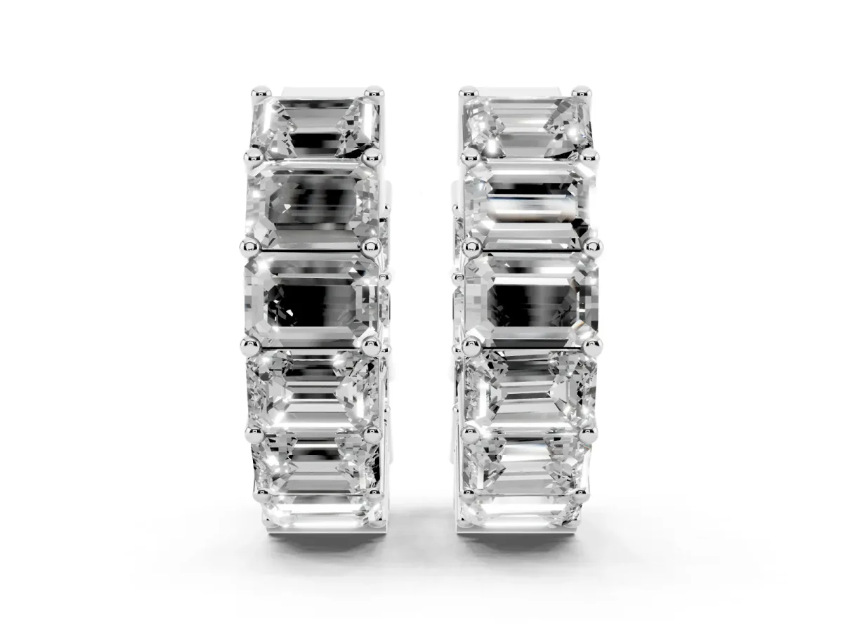 Emerald Diamond Huggie Hoop Earrings Silver