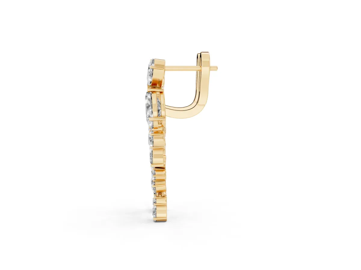 Pear, Marquise and Round Diamond Floral Drop Earrings Yellow gold