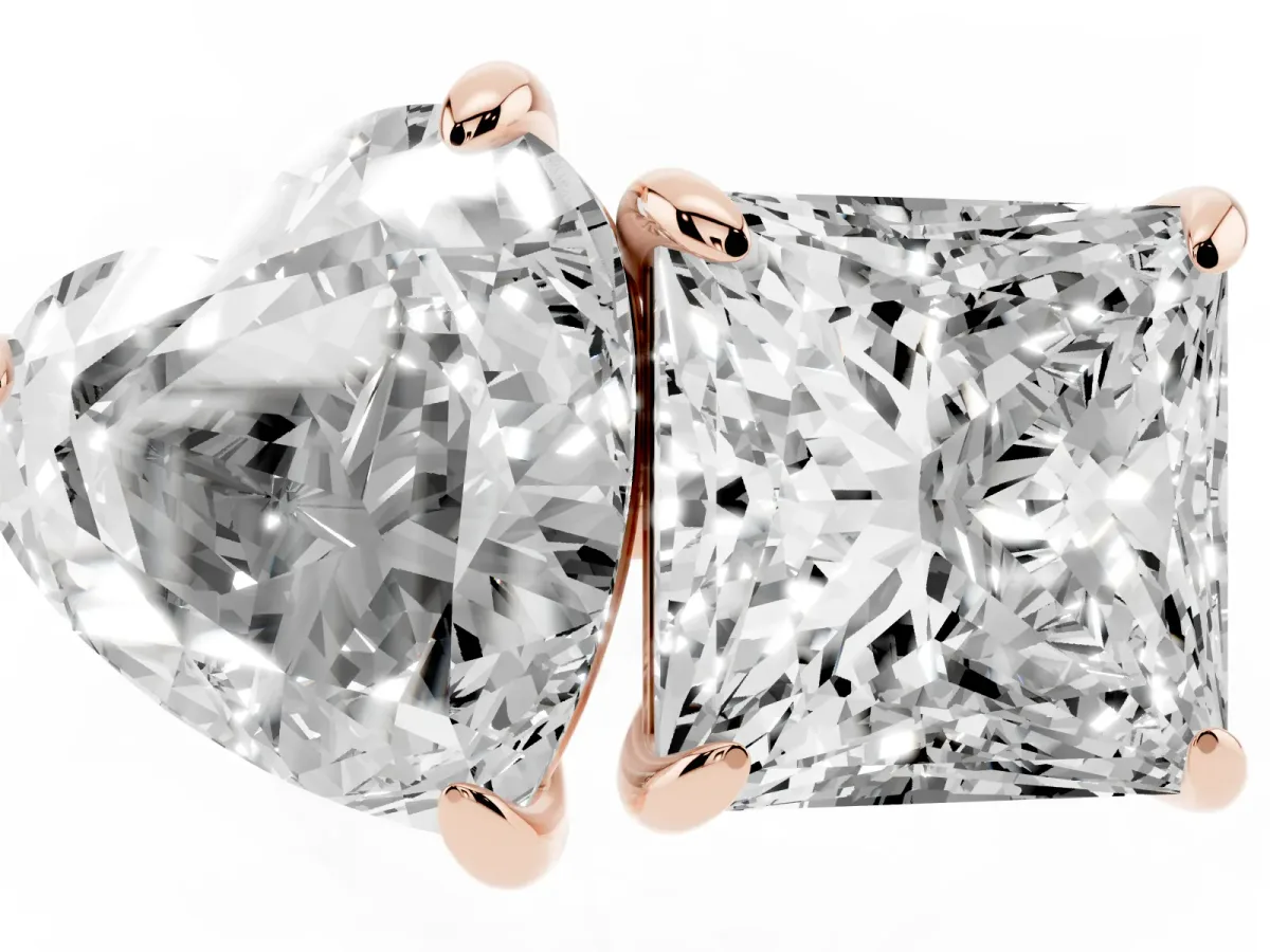 Heart and Princess Toi Moi Ring with Prong Setting and Plain Band Rose gold