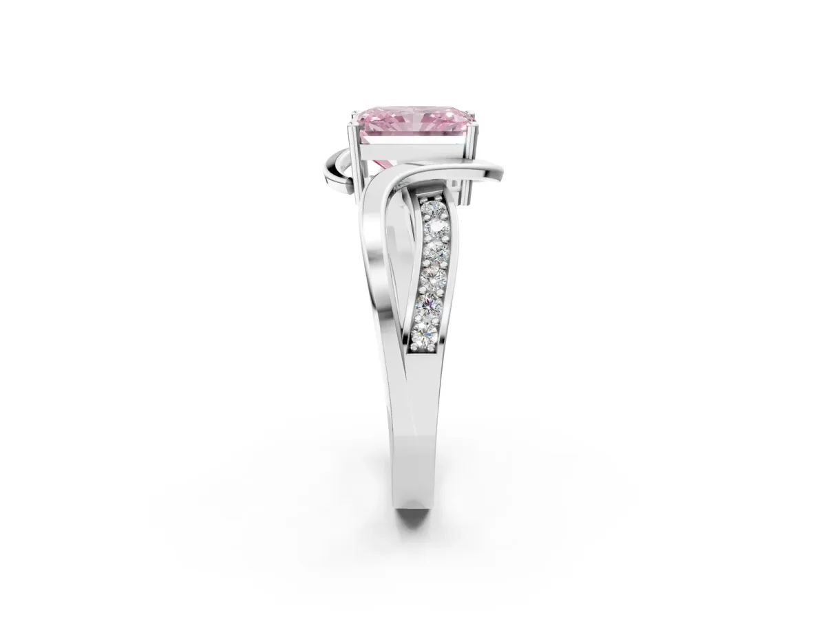 Fancy Pink Radiant Cut Solitaire Twisted Band with Prong Setting Platinum
