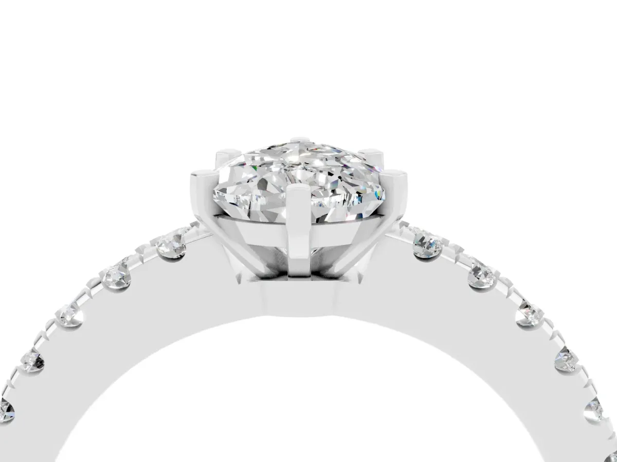 Pear Cut Solitaire Moissanite with Pavé Band and Four-Prong Setting Silver