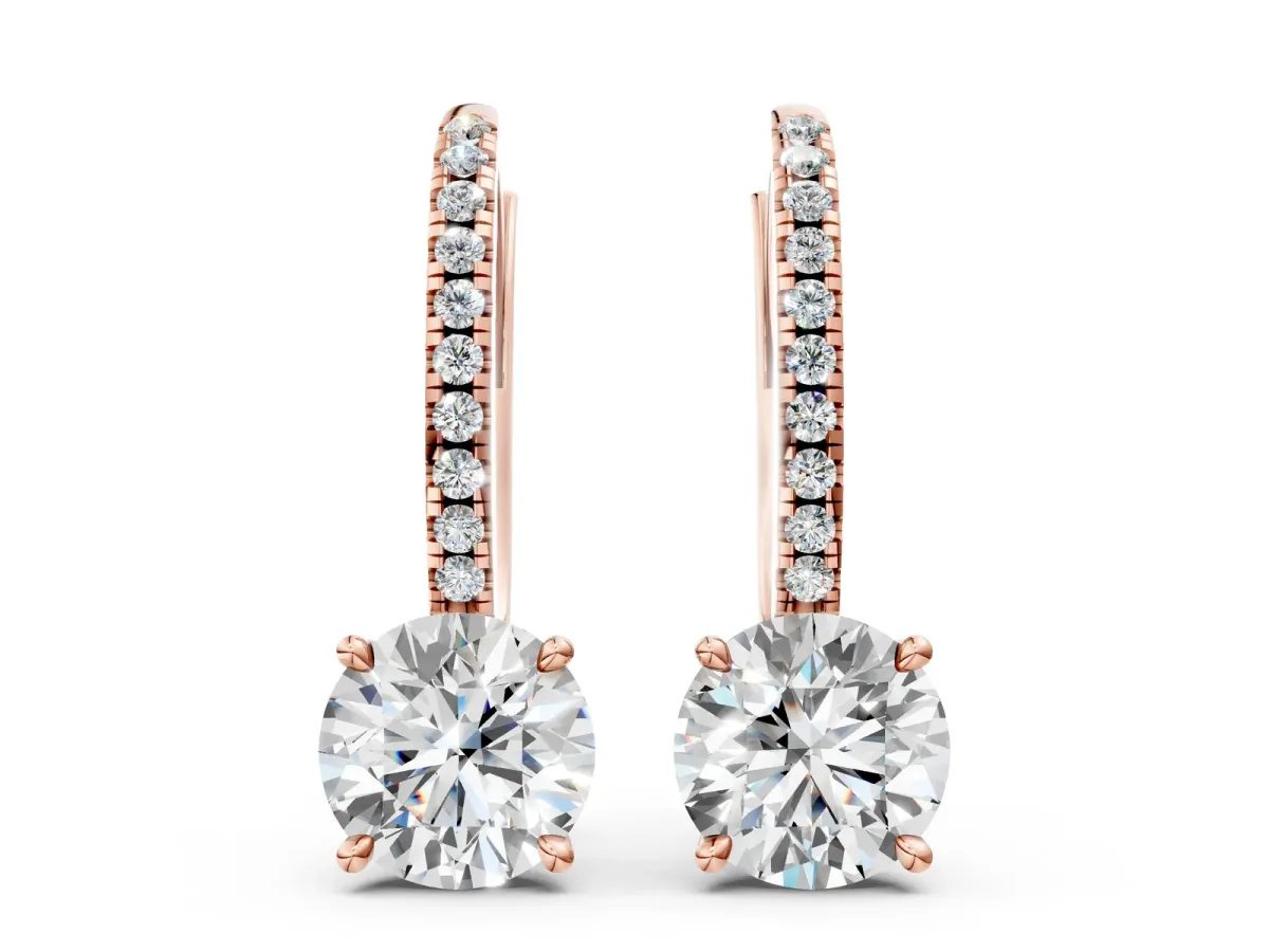 Round Diamond Hidden Halo Drop Earrings Rose gold