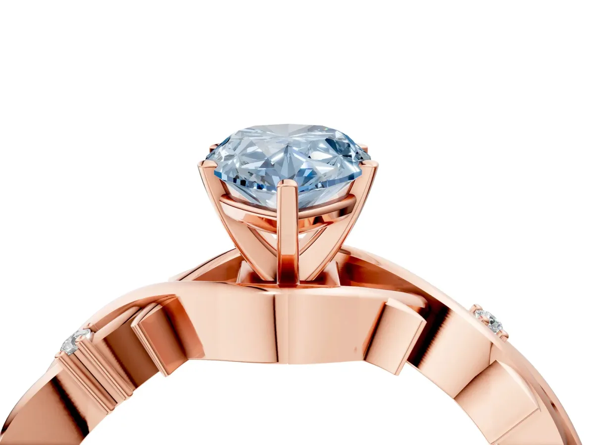 Fancy Blue Pear Cut Diamond Solitaire Ring with Twisted Band and Prong Setting Rose gold