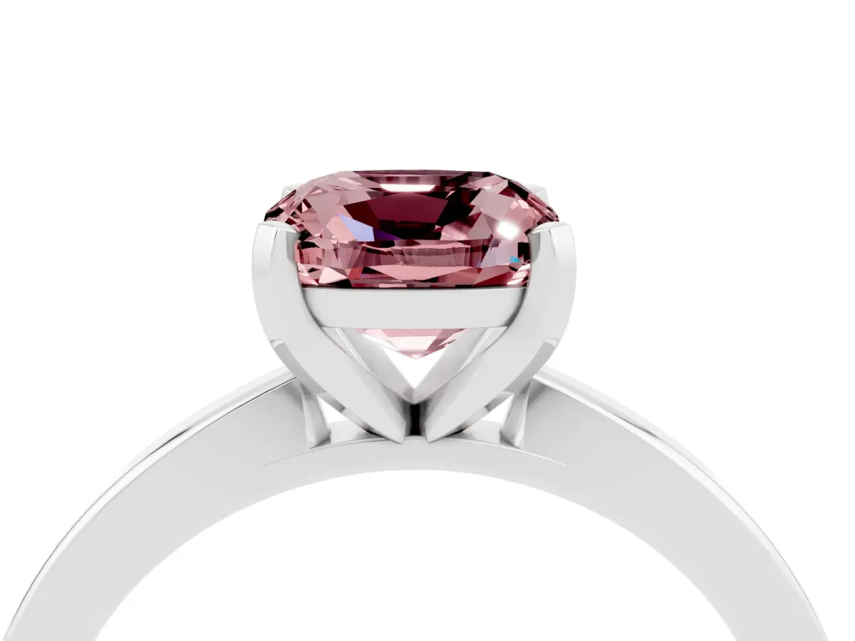 Cushion Cut Morganite Solitaire Engagement Ring with Classic Band and Four-Prong Setting Silver