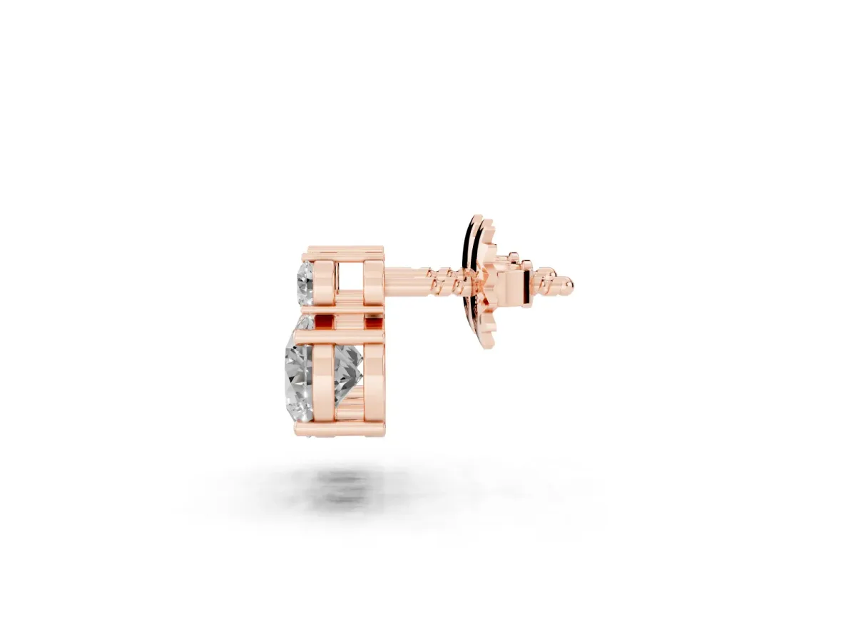 Round Diamond Basket-Set Stud Earrings with Diamond Accent Rose gold