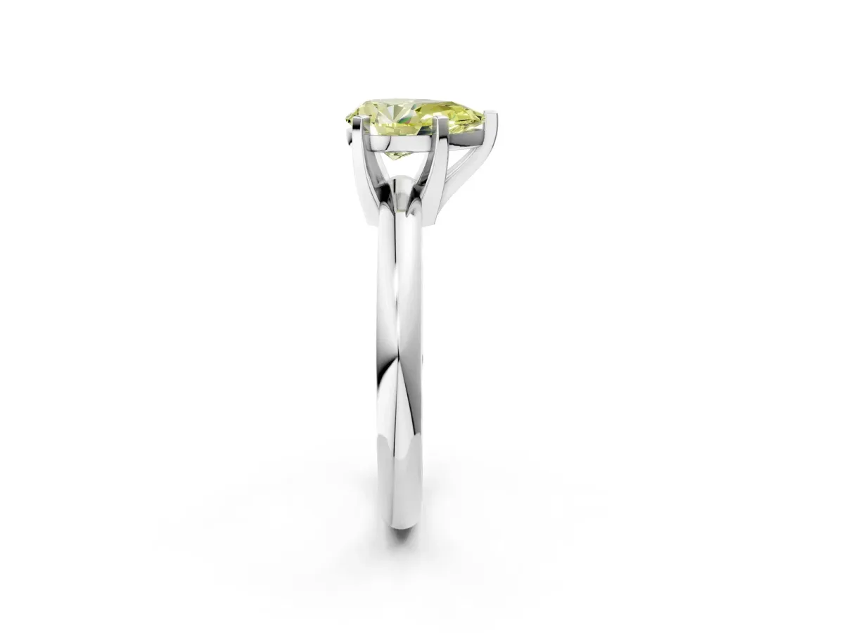 Fancy Green Round Cut Diamond Solitaire Ring with Round Pavé Band and Four-Prong Setting Silver