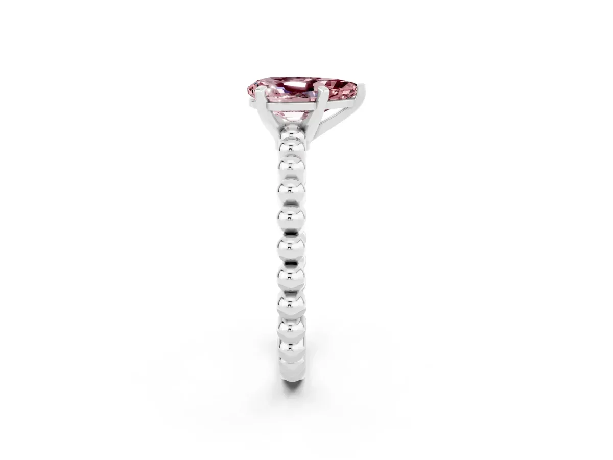 Pear Cut Morganite Solitaire Ring with Beaded Band and Prong Setting Platinum