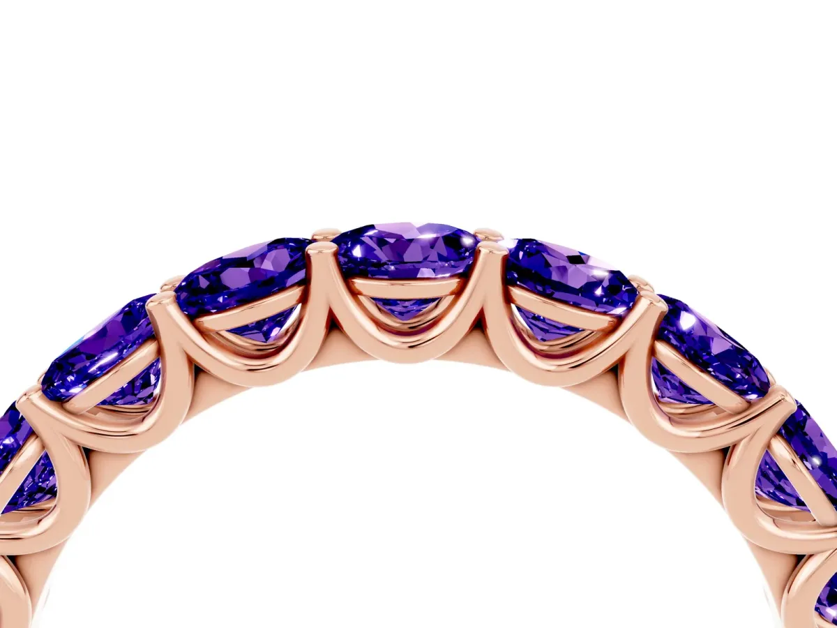 Round Tanzanite Shared Prong Eternity Band Rose gold