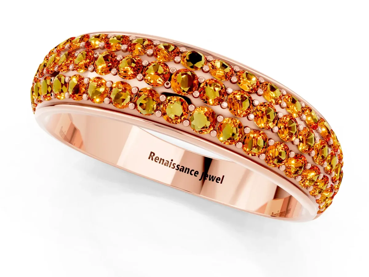 Three-Row Round Citrine Eternity Band with Shared Prong Setting Rose gold
