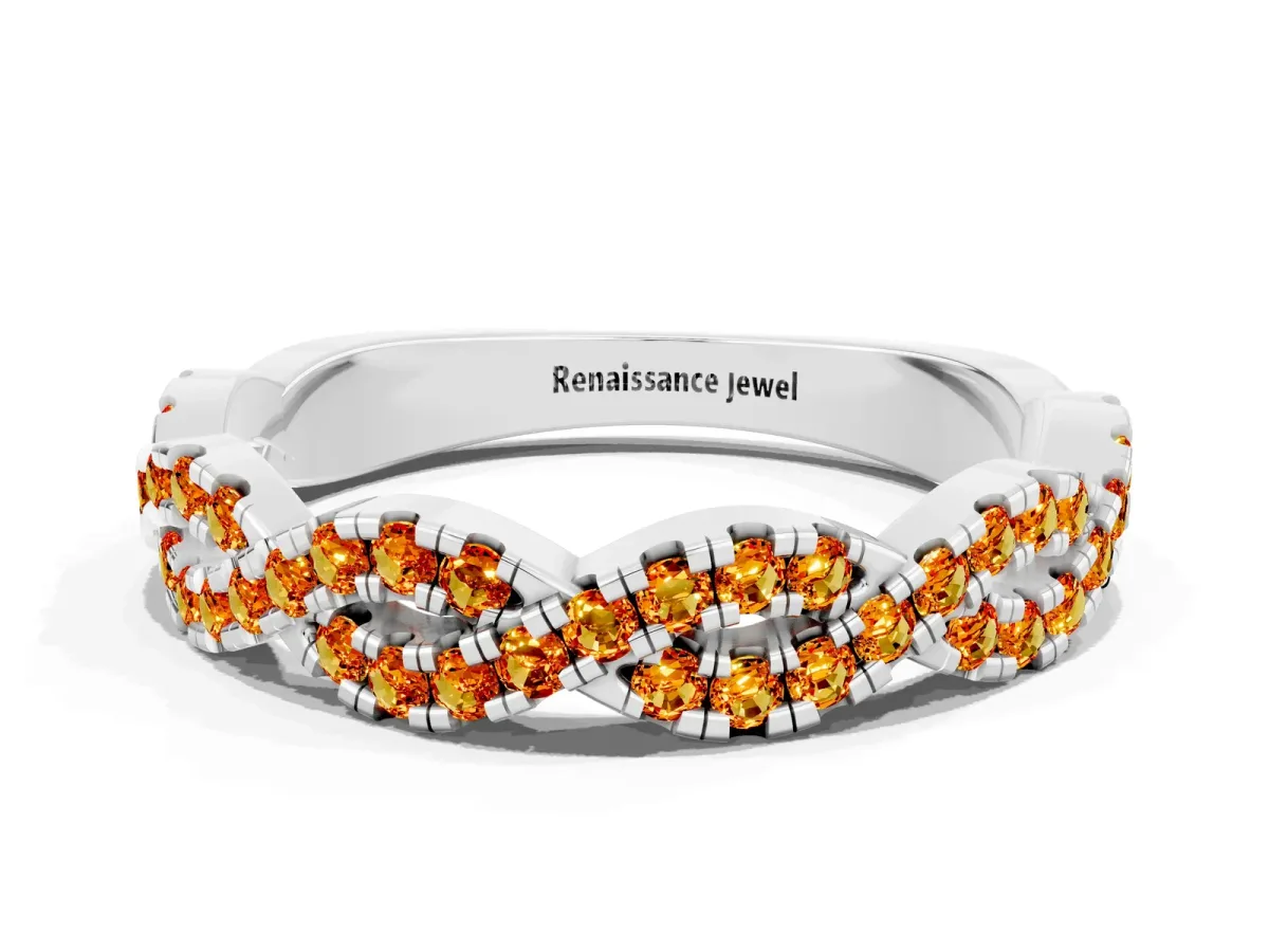 Round Citrine Twisted Eternity Band with Pavé and Shared Prong Setting Platinum