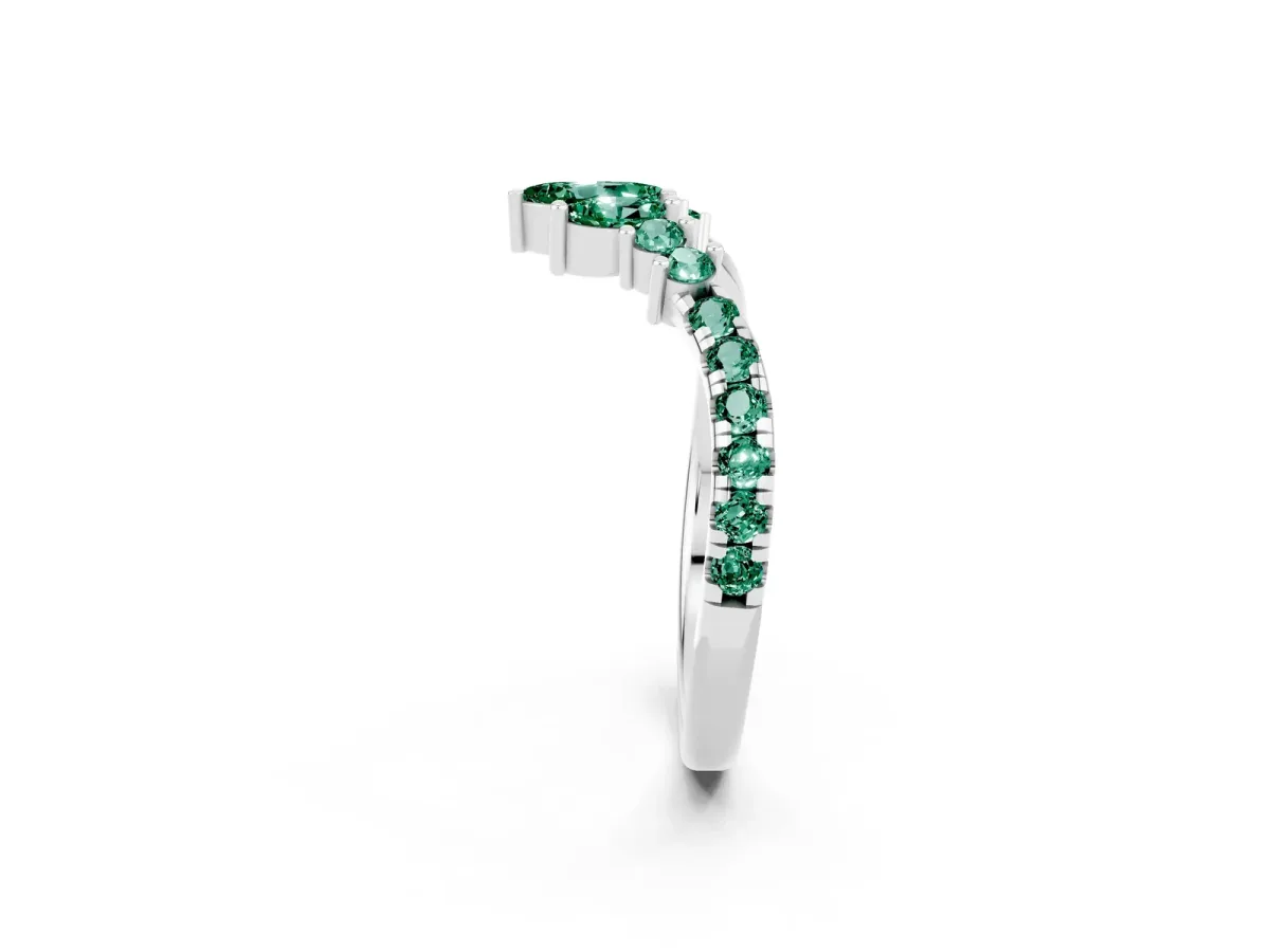 Chevron Marquise and Round Green Sapphire Open Band with Prong Setting Silver