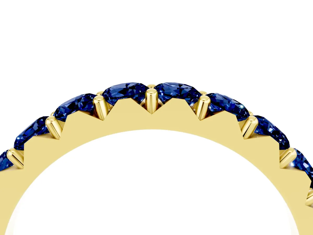 Round Blue Sapphire Half Eternity Band with Classic Prong Setting Yellow gold