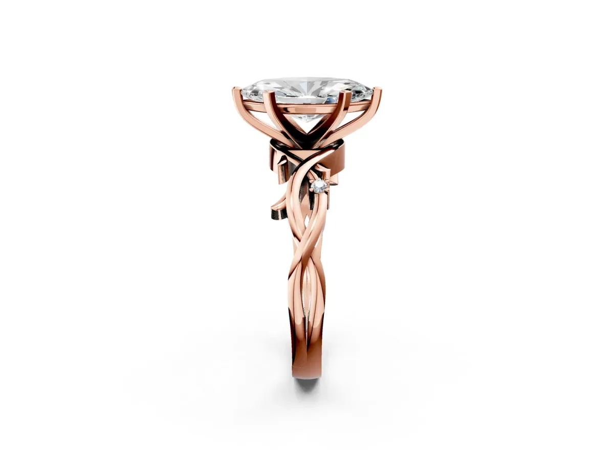 Marquise Cut Diamond Solitaire Ring with Twisted Band and Prong Setting Rose gold