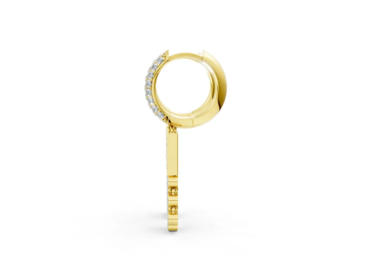 Round Diamond Initial M Huggie Hoop Earrings Yellow gold