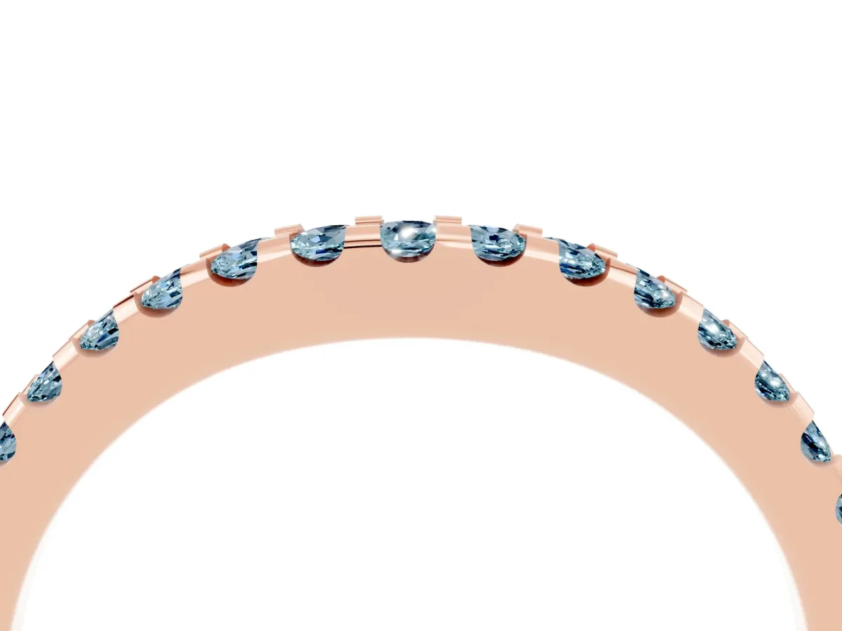 Round Aquamarine Pavé Curved Wedding Band Rose gold