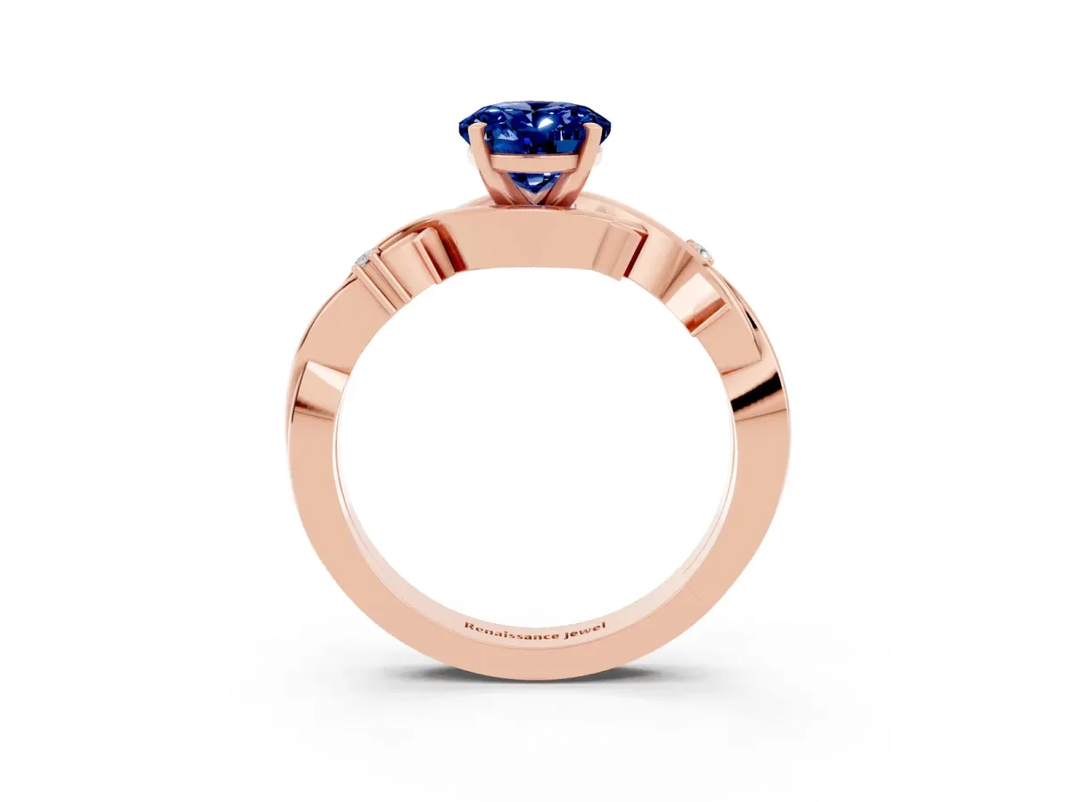 Oval Cut Blue Sapphire Solitaire Ring with Twisted Band and Prong Setting Rose gold